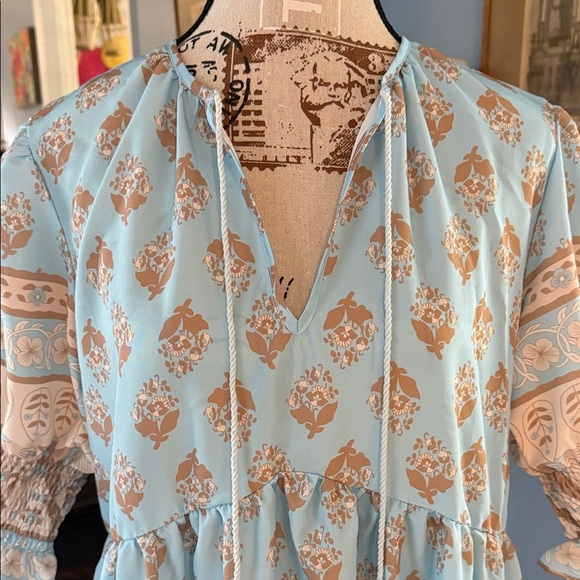 Boutique Blue and Cream Floral Print Bohemian Maxi Dress - Picture 3 of 12